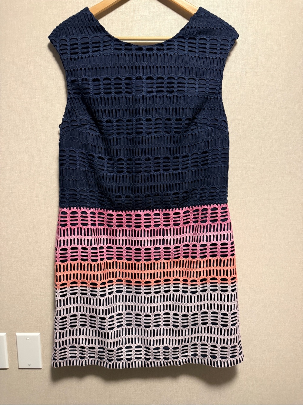 Ted Baker London Crochet Lace Colorblock Dress Navy Pink Ombre Sheath Size 4/M